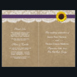 The Kraft, Lace & Sunflower Collection - Purple<br><div class="desc">The Kraft, lace and sunflower collection is a stunning design featuring a lovely rustic Kraft paper effect background with a romantic vintage white lace effect trim finished with a stunning sunflower and a purple ribbon effect. These programs can be personalized for your special occasion and would make the perfect template...</div>