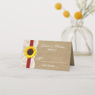 The Kraft, Lace & Sunflower Collection - Red Place Card