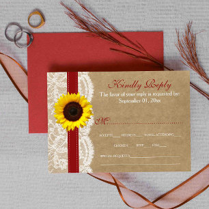 The Kraft, Lace & Sunflower Collection - Red RSVP Card