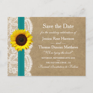 The Kraft, Lace & Sunflower Collection - Teal Announcement Postcard