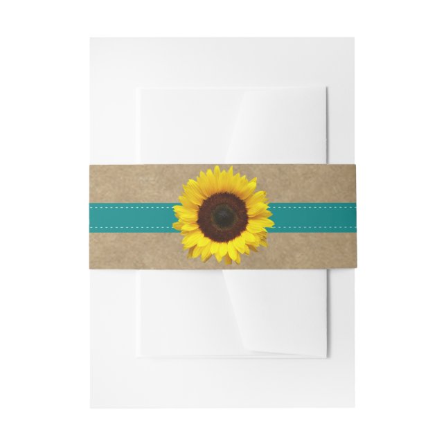The Kraft, Lace & Sunflower Collection - Teal Invitation Belly Band (Front Example)