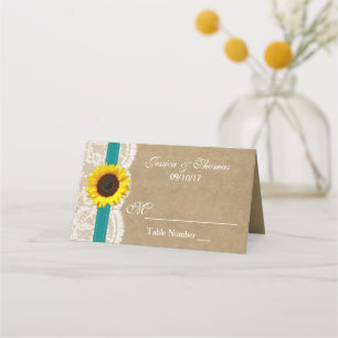 The Kraft, Lace & Sunflower Collection - Teal Place Card