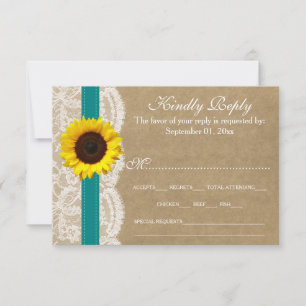 The Kraft, Lace & Sunflower Collection - Teal RSVP Card