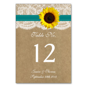 The Kraft, Lace & Sunflower Collection - Teal Table Number
