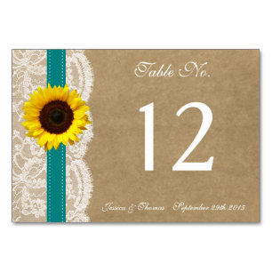 The Kraft, Lace & Sunflower Collection - Teal Table Number