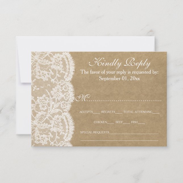 The Kraft & Lace Wedding Collection RSVP Cards (Front)