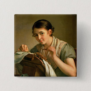 The Lacemaker, 1823 2 Inch Square Button