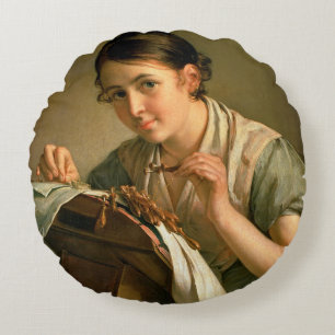 The Lacemaker, 1823 Round Pillow