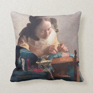 The Lacemaker, Johannes Vermeer, 1669-1670 Throw Pillow