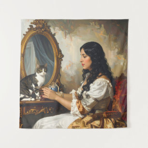 The Lady and Her Cat – A Timeless Victorian Portr Tapestry