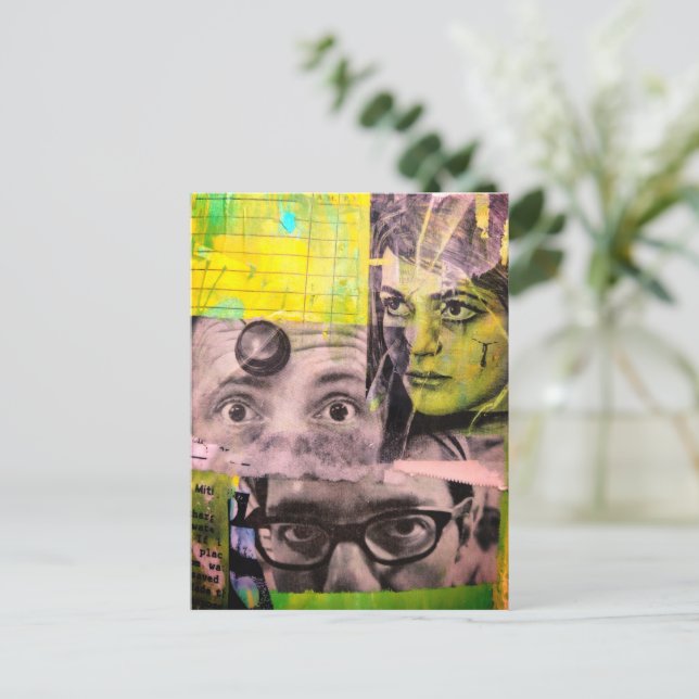 The Lady and the Doctors Mixed Media Collage Postcard (Standing Front)