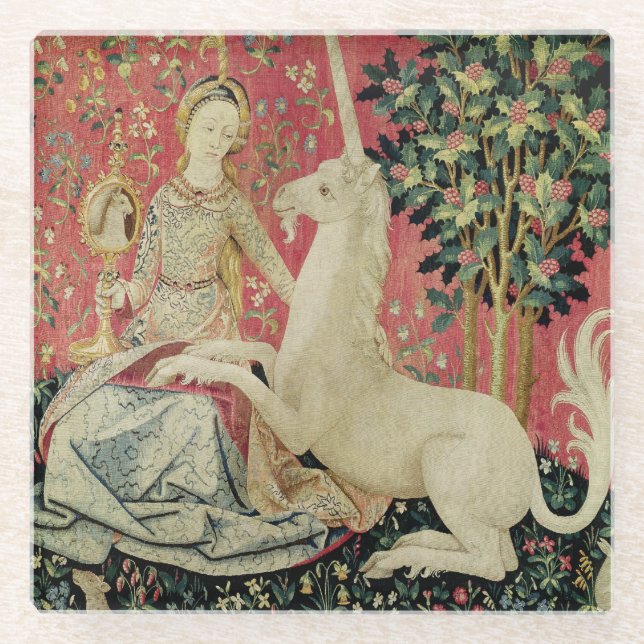 The Lady and the Unicorn: 'Sight' 2 Glass Coaster (Front)