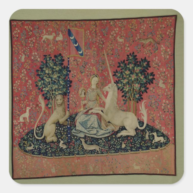 The Lady and the Unicorn: 'Sight' Square Sticker (Front)