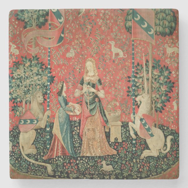 The Lady and the Unicorn: 'Smell' Stone Coaster (Front)