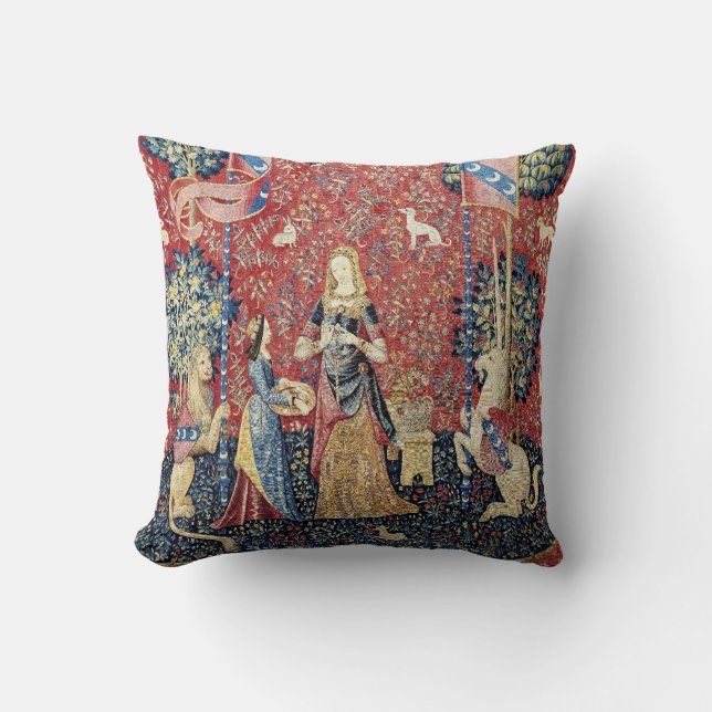 The Lady and the Unicorn, Smell Throw Pillow (Front)