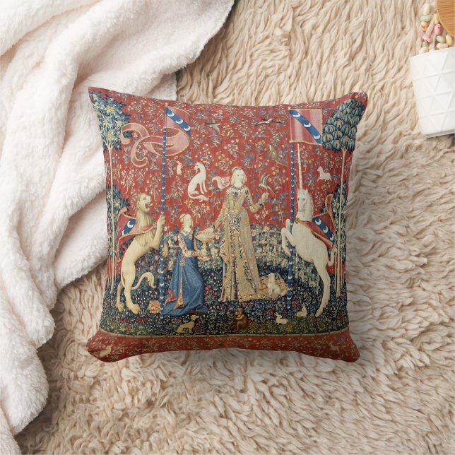 The Lady and the Unicorn (Taste) Throw Pillow (Blanket)
