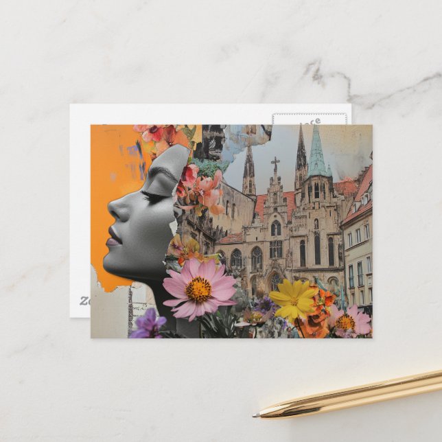 The Lady in a City Collage Postcard (Front/Back In Situ)