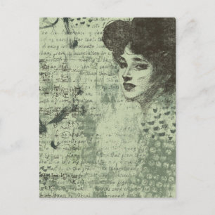 The Lady Mixed Media Grunge Collage Postcard