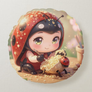 The Ladybug and the Hidden Nectar Kingdom.7 Round Pillow