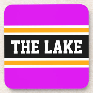 THE LAKE Athletic Bright Pink Yellow Black Stripes Coaster