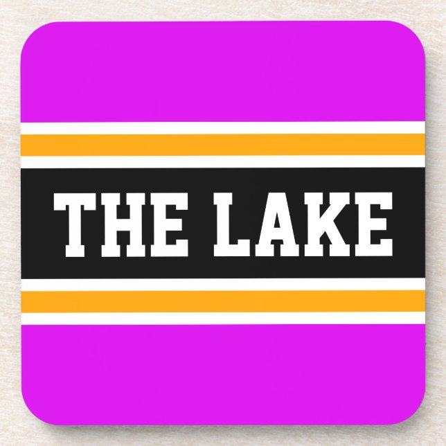 THE LAKE Athletic Bright Pink Yellow Black Stripes Coaster (Front)