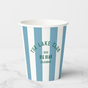 The Lake Club Crest Blue Nautical Stripe Paper Cups
