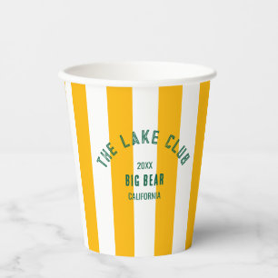 The Lake Club Crest Yellow Nautical Stripe Paper Cups