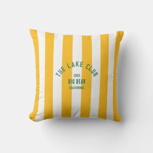 The Lake Club Custom Crest Yellow Nautical Stripe Outdoor Pillow