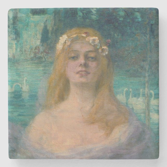 The Lake Fairy (by Kimon Loghi) Stone Coaster (Front)