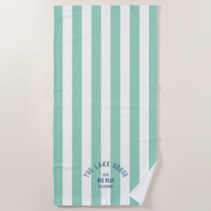 The Lake House Blue Crest Green Nautical Stripe  Beach Towel