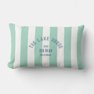 The Lake House Blue Crest Green Nautical Stripe Lumbar Pillow