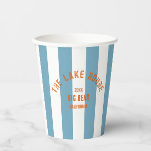 The Lake House Crest Blue Nautical Stripe  Paper Cups