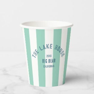 The Lake House Crest Green Nautical Stripe  Paper Cups