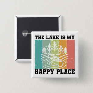 The lake is my Happy Place Distressed Vintage Lake 2 Inch Square Button