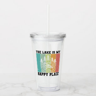 The lake is my Happy Place Distressed Vintage Lake Acrylic Tumbler