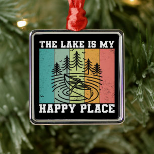 The lake is my Happy Place Distressed Vintage Lake Metal Ornament