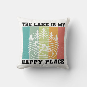 The lake is my Happy Place Distressed Vintage Lake Throw Pillow