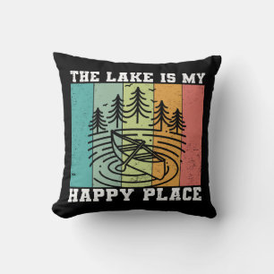 The lake is my Happy Place Distressed Vintage Lake Throw Pillow