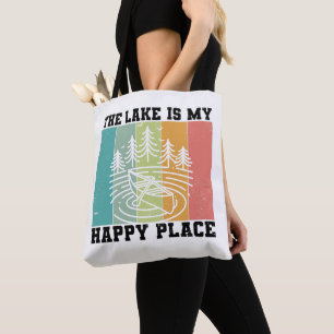 The lake is my Happy Place Distressed Vintage Lake Tote Bag
