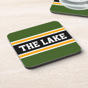 THE LAKE Sporty Forest Green Orange Black Stripes Coaster