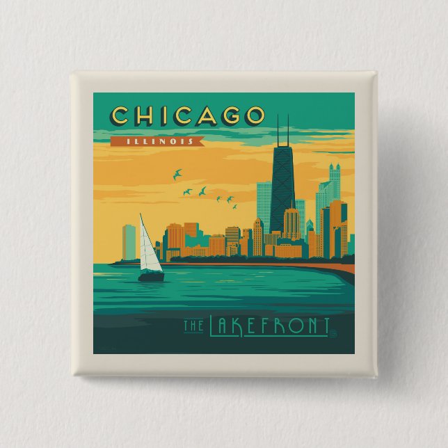 The Lakefront | Chicago, Illinois 2 Inch Square Button (Front)