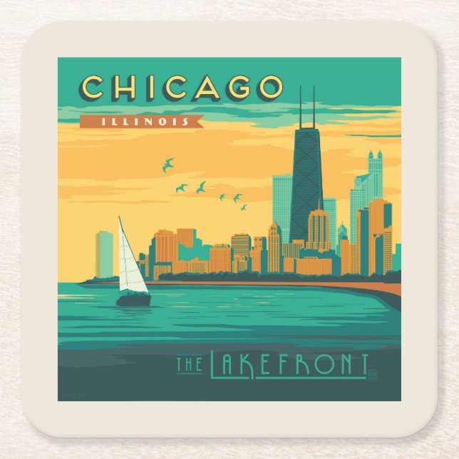 The Lakefront | Chicago, Illinois Square Paper Coaster (Front)