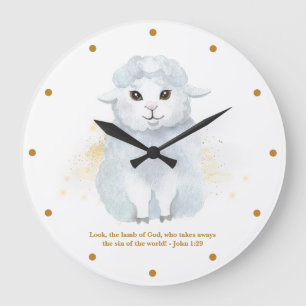 The Lamb Of God Illustration Baby Kids' Nursery Large Clock