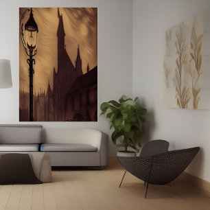 The lamppost in the city   AI Art  Poster