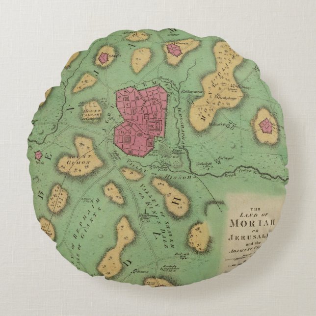 The Land Of Moriah Or Jerusalem Round Pillow (Front)