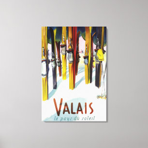 The Land of Sunshine - Skis Standing in Snow Canvas Print