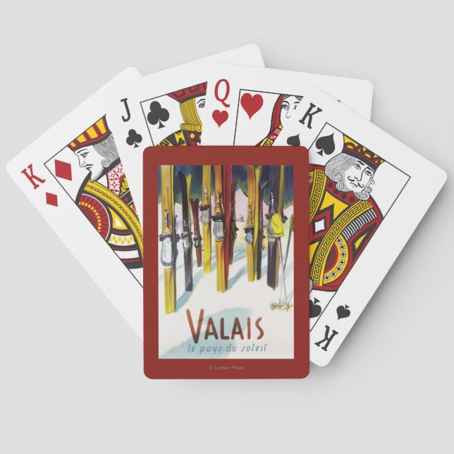 The Land of Sunshine - Skis Standing in Snow Playing Cards (Back)