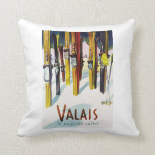 The Land of Sunshine - Skis Standing in Snow Throw Pillow