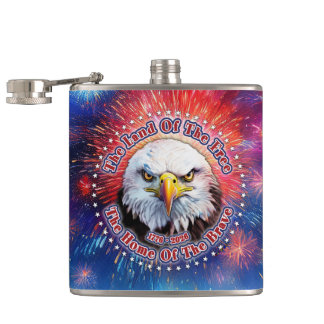 The Land Of The Free Home Brown Eagle Fireworks M Hip Flask