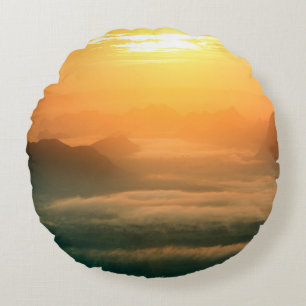 The landscape photo,  beautiful sea fog in morning round pillow